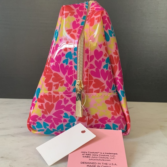 Juicy Couture Multi-Color Heart Print Soft PVC Wedge Cosmetic Bag - Picture 8 of 16